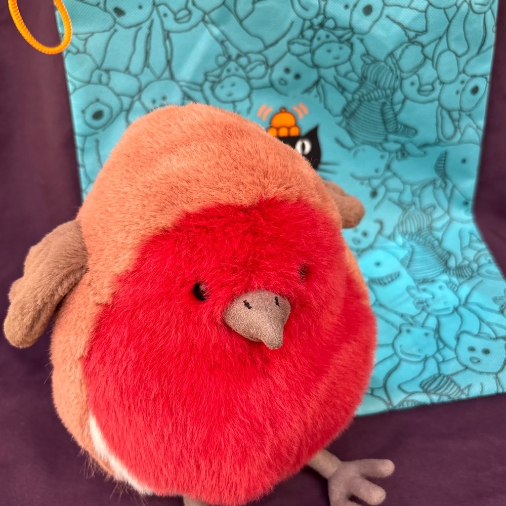 Jellycat Plum ROBIN authentic US seller in-hand HTF out of stock fat red brown - Picture 6 of 10